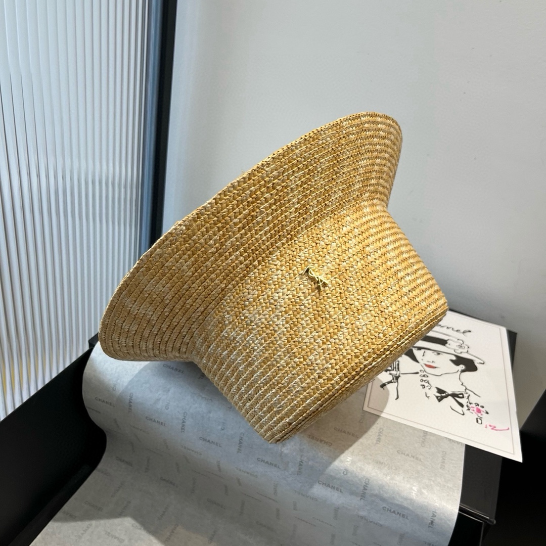 [TOP] Yves Saint Laurent YSL Raffia Basin Hat - Beige