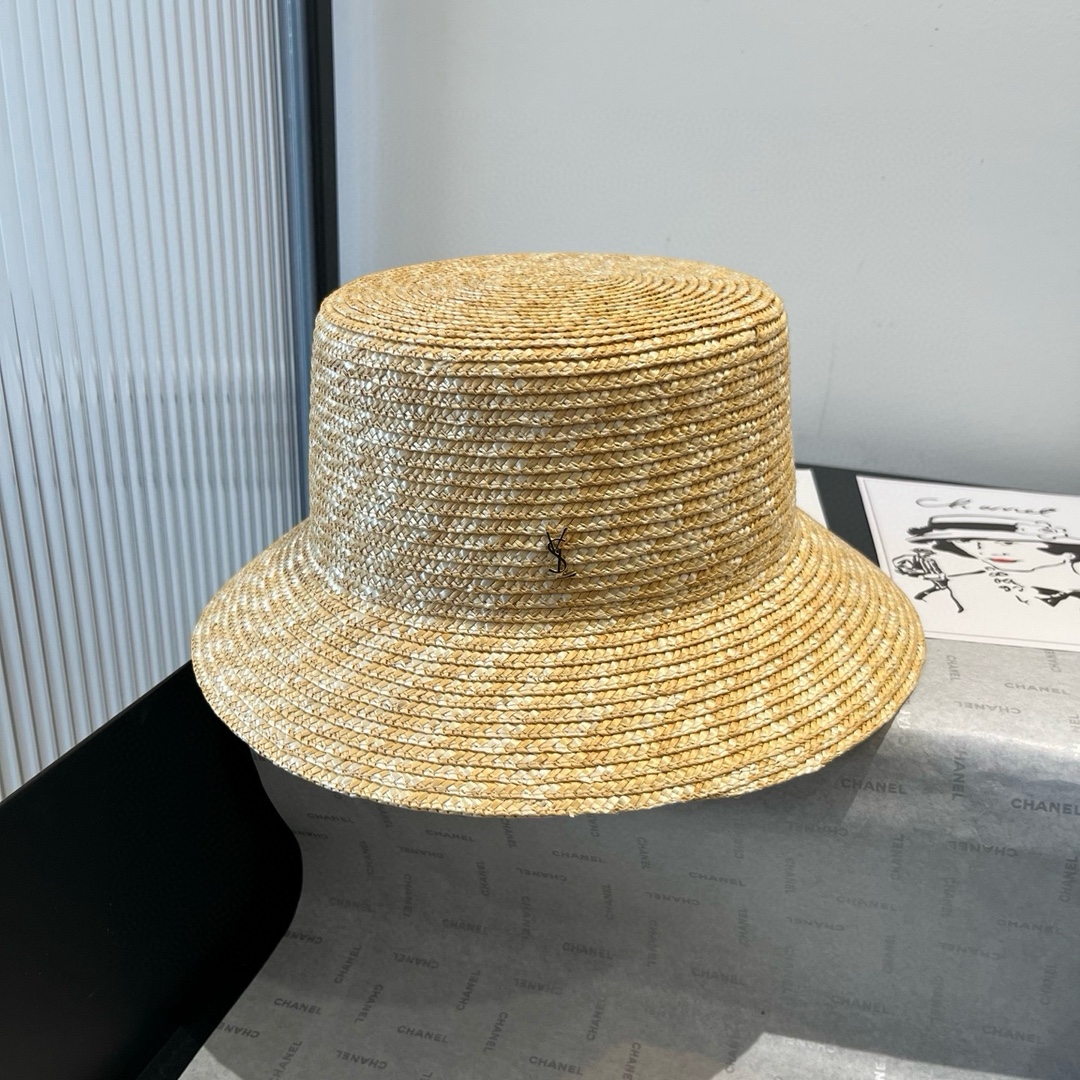 [TOP] Yves Saint Laurent YSL Raffia Basin Hat - Beige