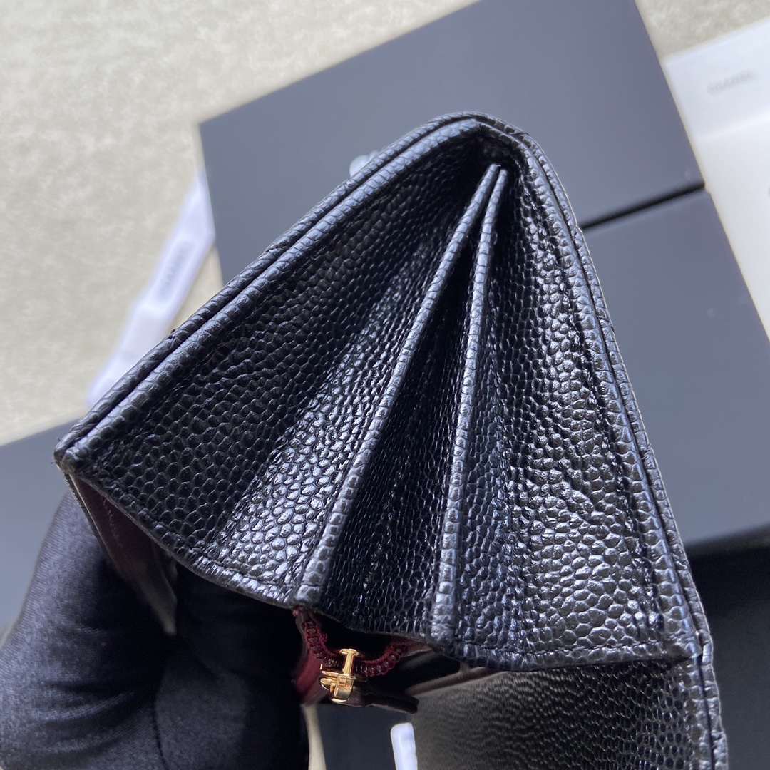[TOP] CHANEL Long Folding Calfskin Wallet 19×10.5×3cm - Black & GHW/SHW