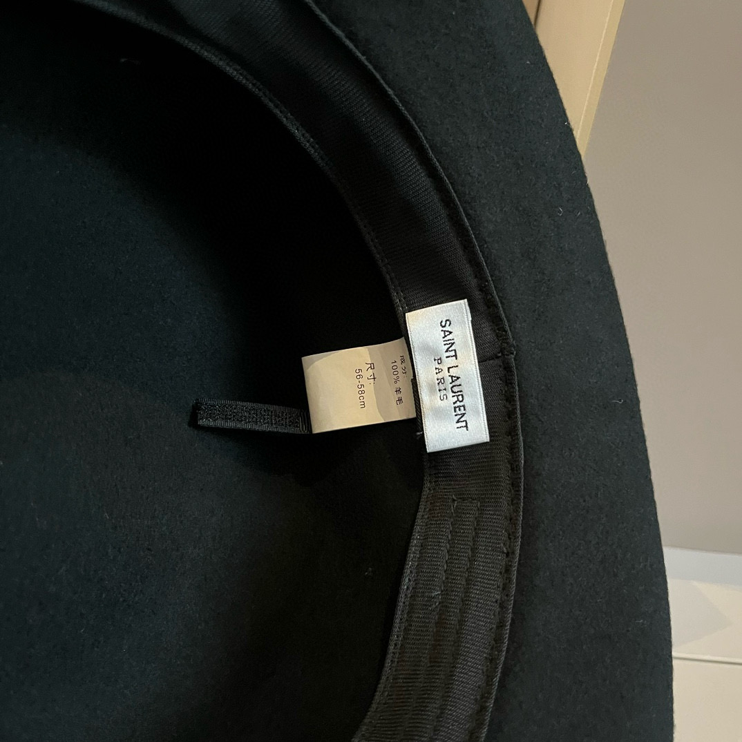 [TOP] Yves Saint Laurent YSL Wool Flat Top Hat - Black