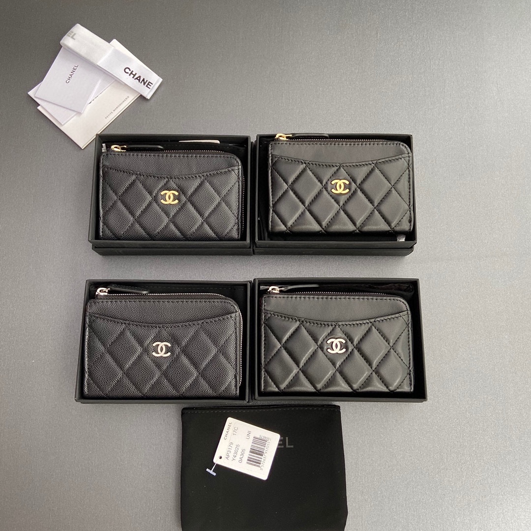 [TOP] CHANEL Zipped Cardholder Calfskin/Lambskin 13x9x2cm -12 Color
