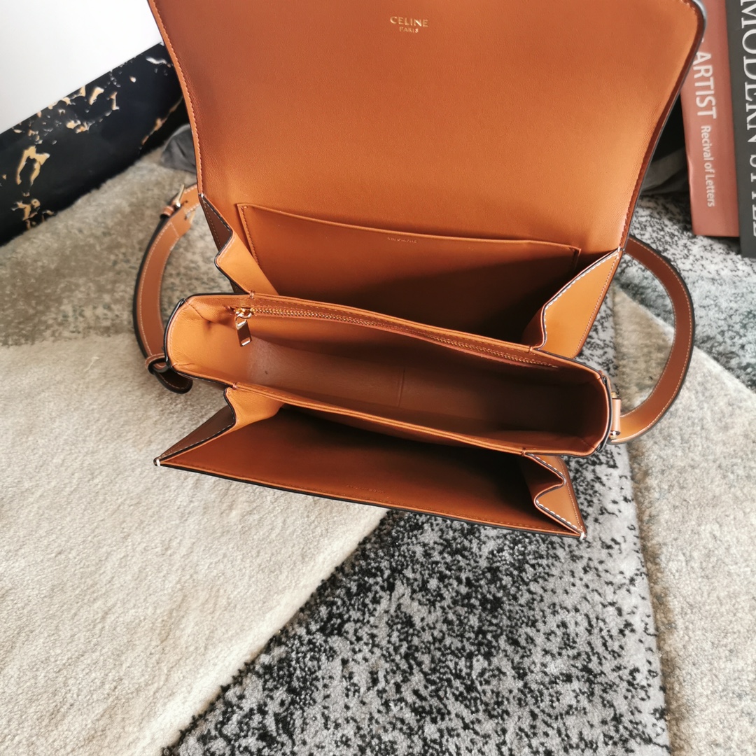 [TOP] CELINE Triomphe Bag Linen Patchwork 22.5x16.5x7cm - White/Blue