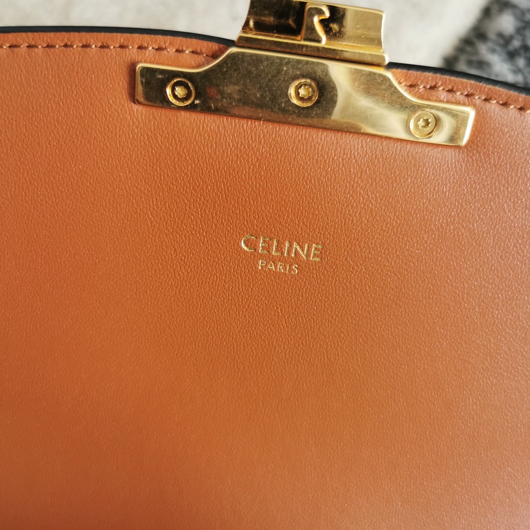 [TOP] CELINE Triomphe Bag Linen Patchwork 22.5x16.5x7cm - White/Blue