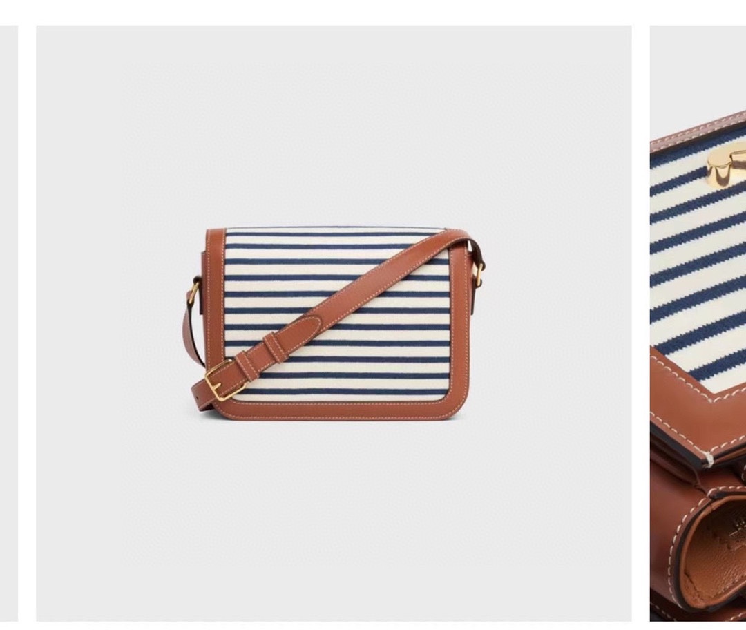 [TOP] CELINE Triomphe Bag Linen Patchwork 22.5x16.5x7cm - White/Blue