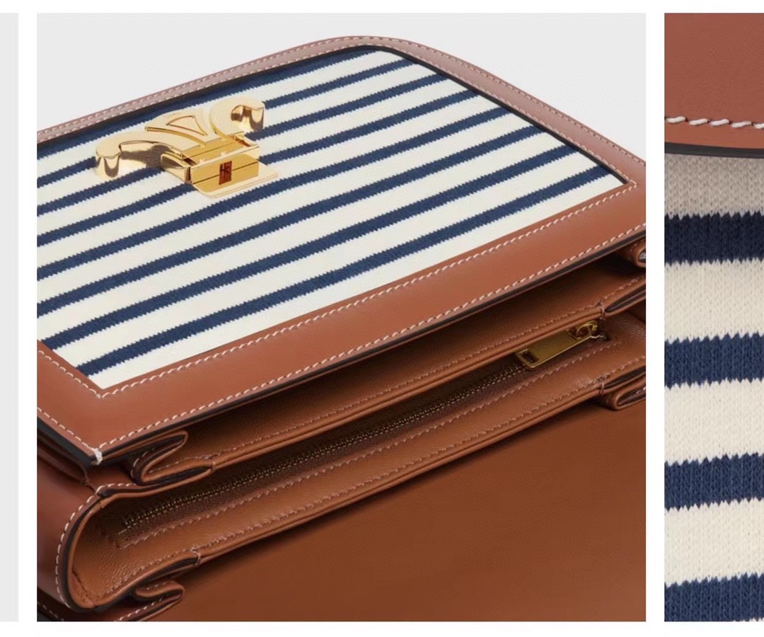 [TOP] CELINE Triomphe Bag Linen Patchwork 22.5x16.5x7cm - White/Blue