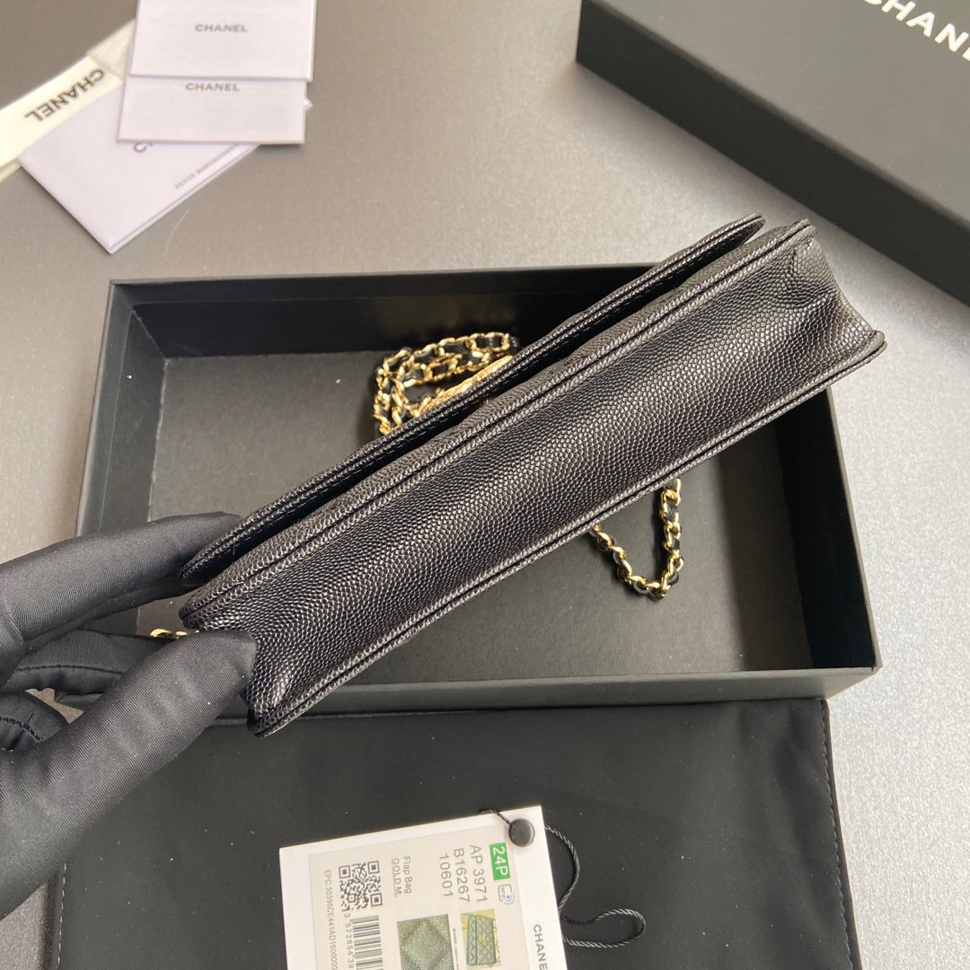 [TOP] CHANEL Chain Bag Calfskin 20×13×3.5cm - Black