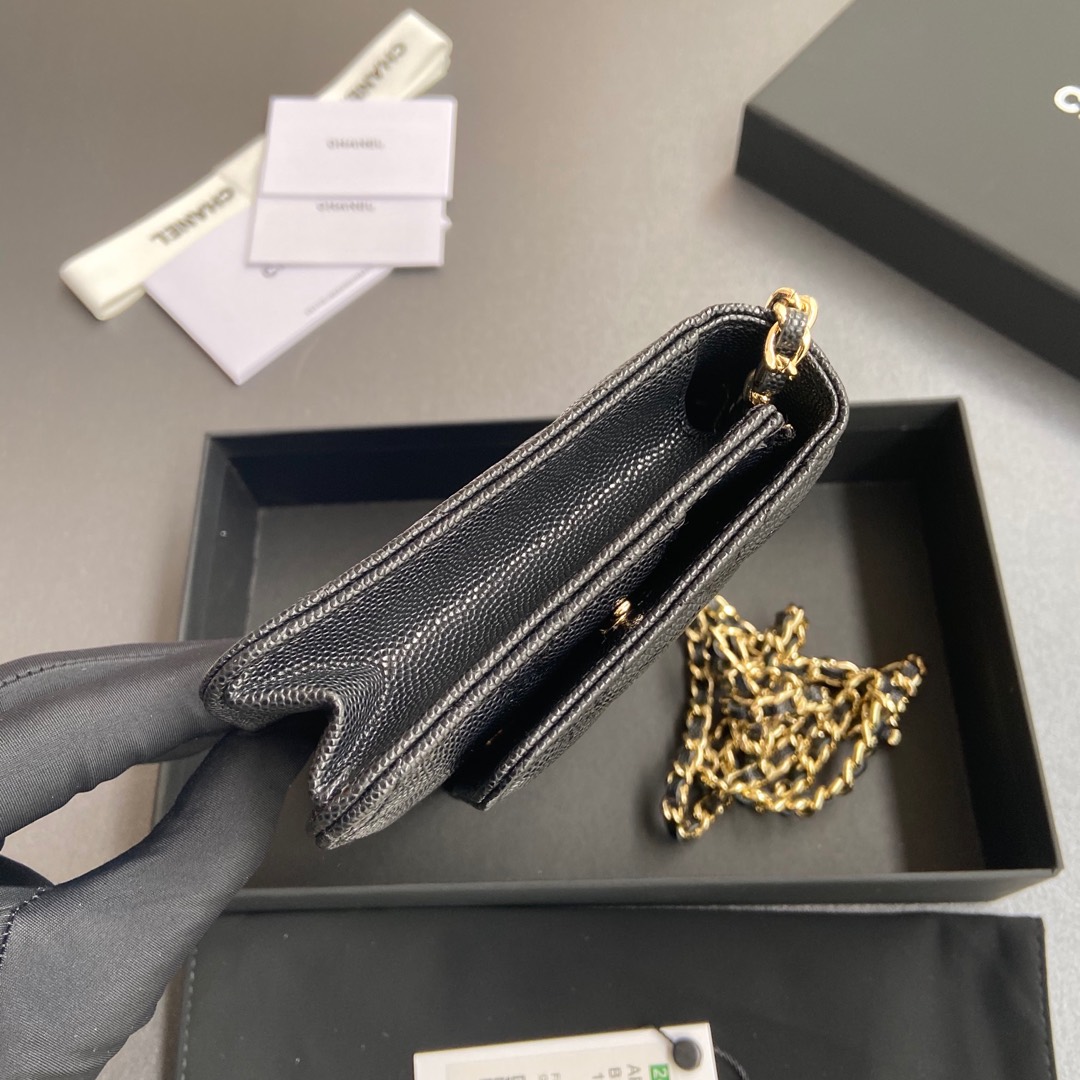 [TOP] CHANEL Chain Bag Calfskin 20×13×3.5cm - Black