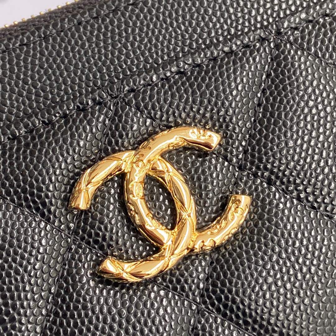 [TOP] CHANEL Zipper Card Holder Calfskin 13x9x2cm - Black & GHW