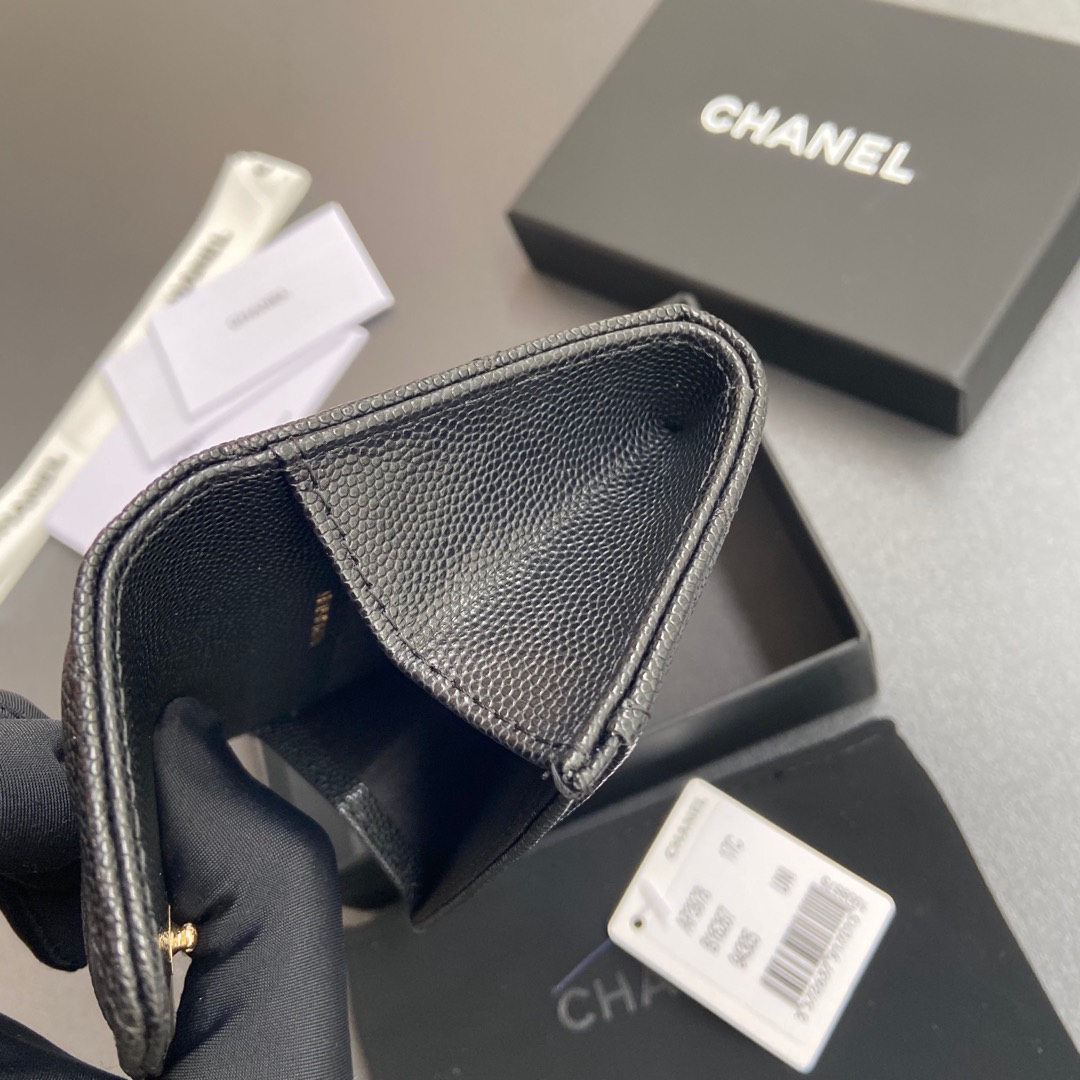 [TOP] CHANEL Card Holder Calfskin 11x7cm - Black & GHW