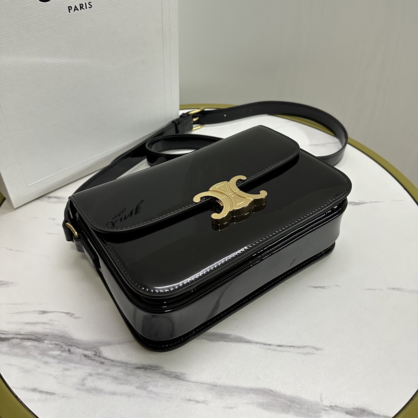 [TOP] CELINE Cowhide Arc De Triomphe Bag Patent Leather Teen/Classique - Black