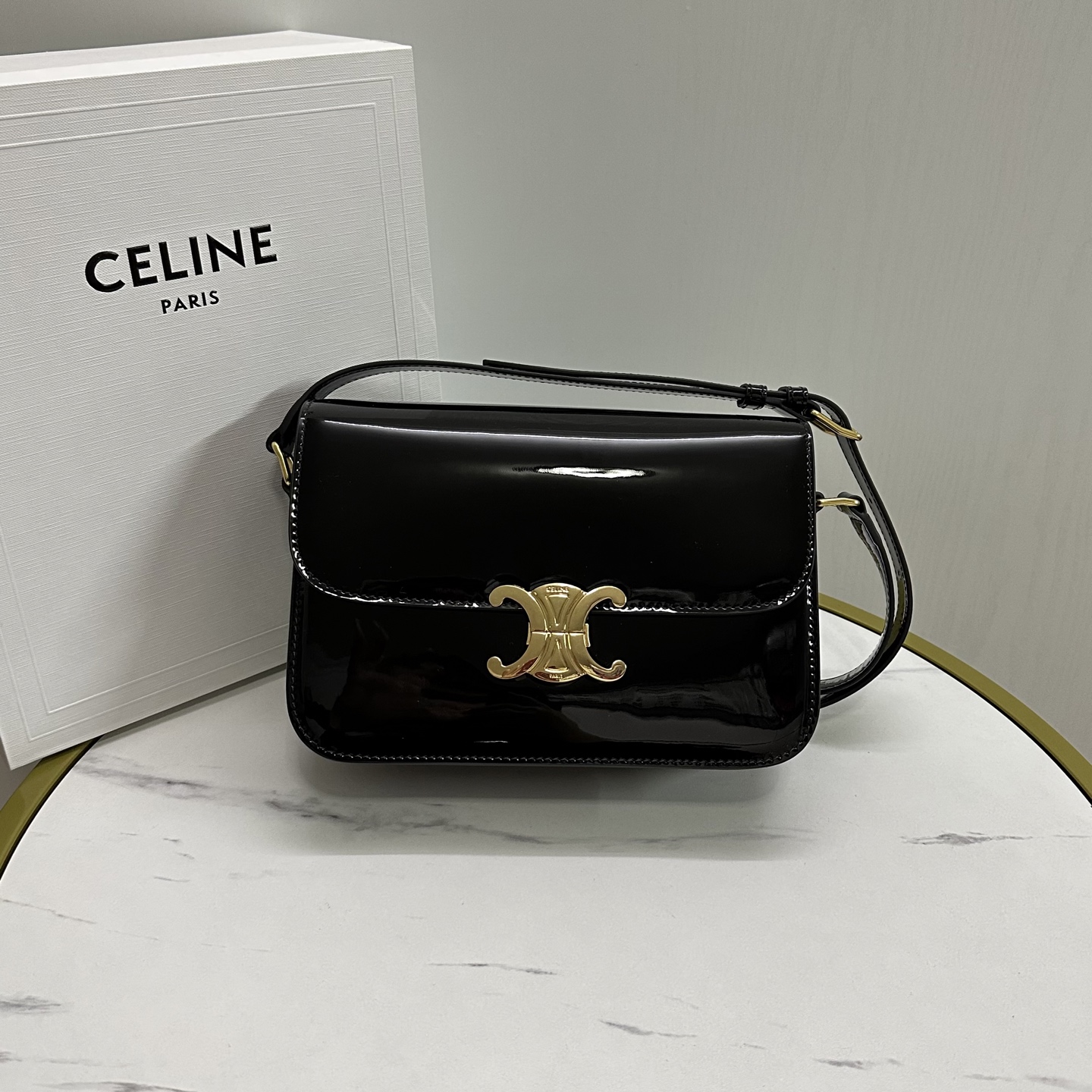[TOP] CELINE Cowhide Arc De Triomphe Bag Patent Leather Teen/Classique - Black