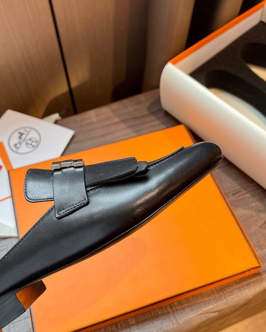 [TOP] HERMES Rivoli Mules - Black & SHW