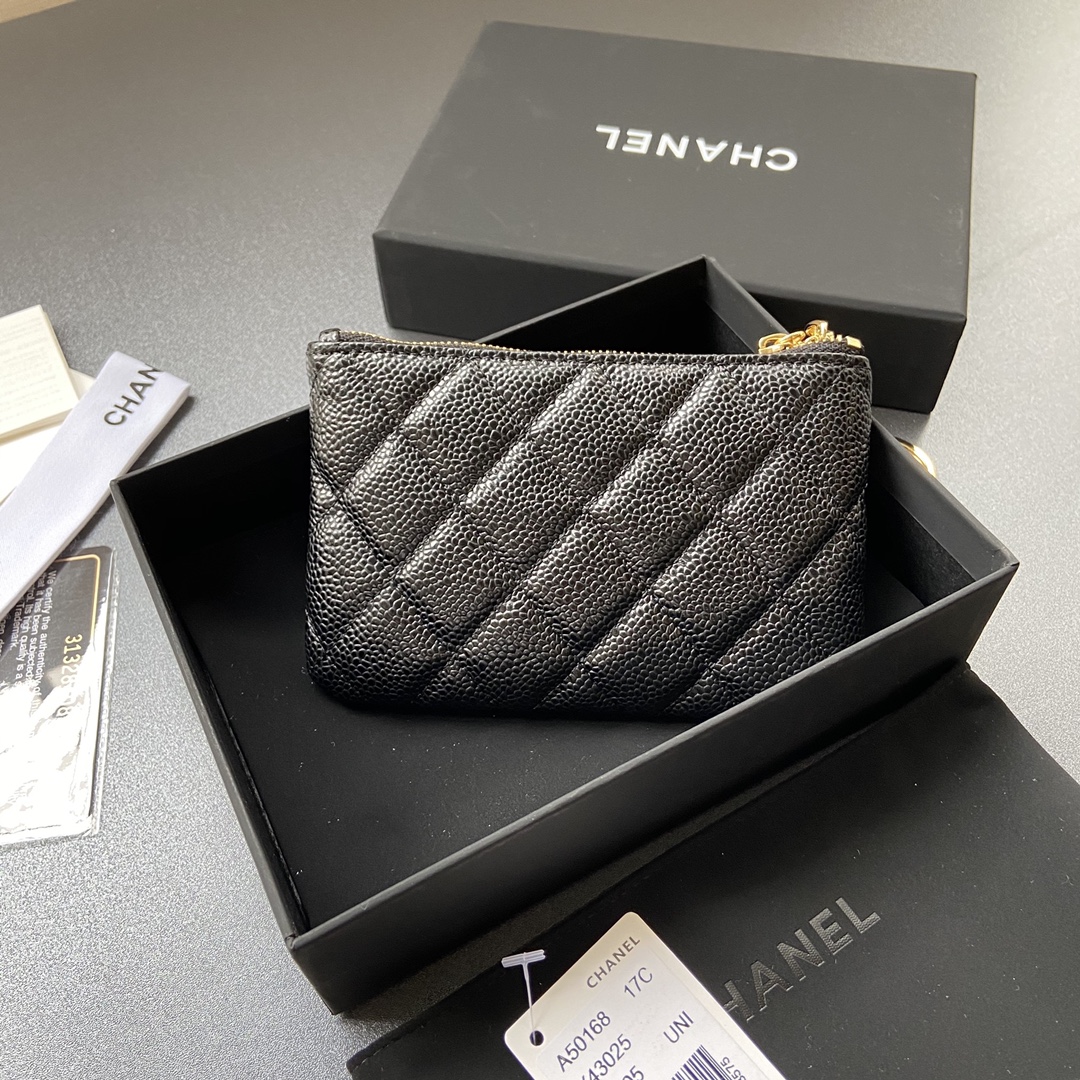 [TOP] CHANEL Calfskin/Lambskin Wallets 14x9.5cm - Black