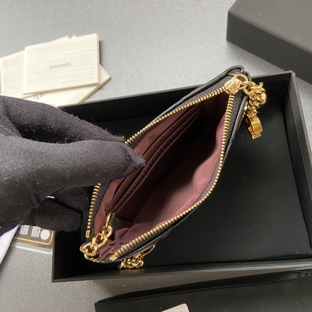 [TOP] CHANEL Calfskin/Lambskin Wallets 14x9.5cm - Black