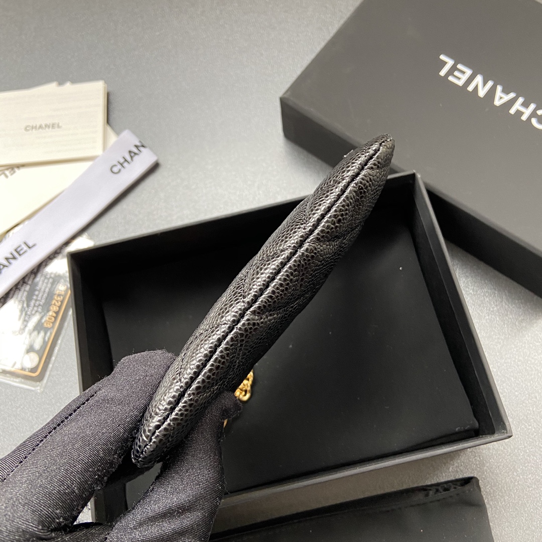 [TOP] CHANEL Calfskin/Lambskin Wallets 14x9.5cm - Black