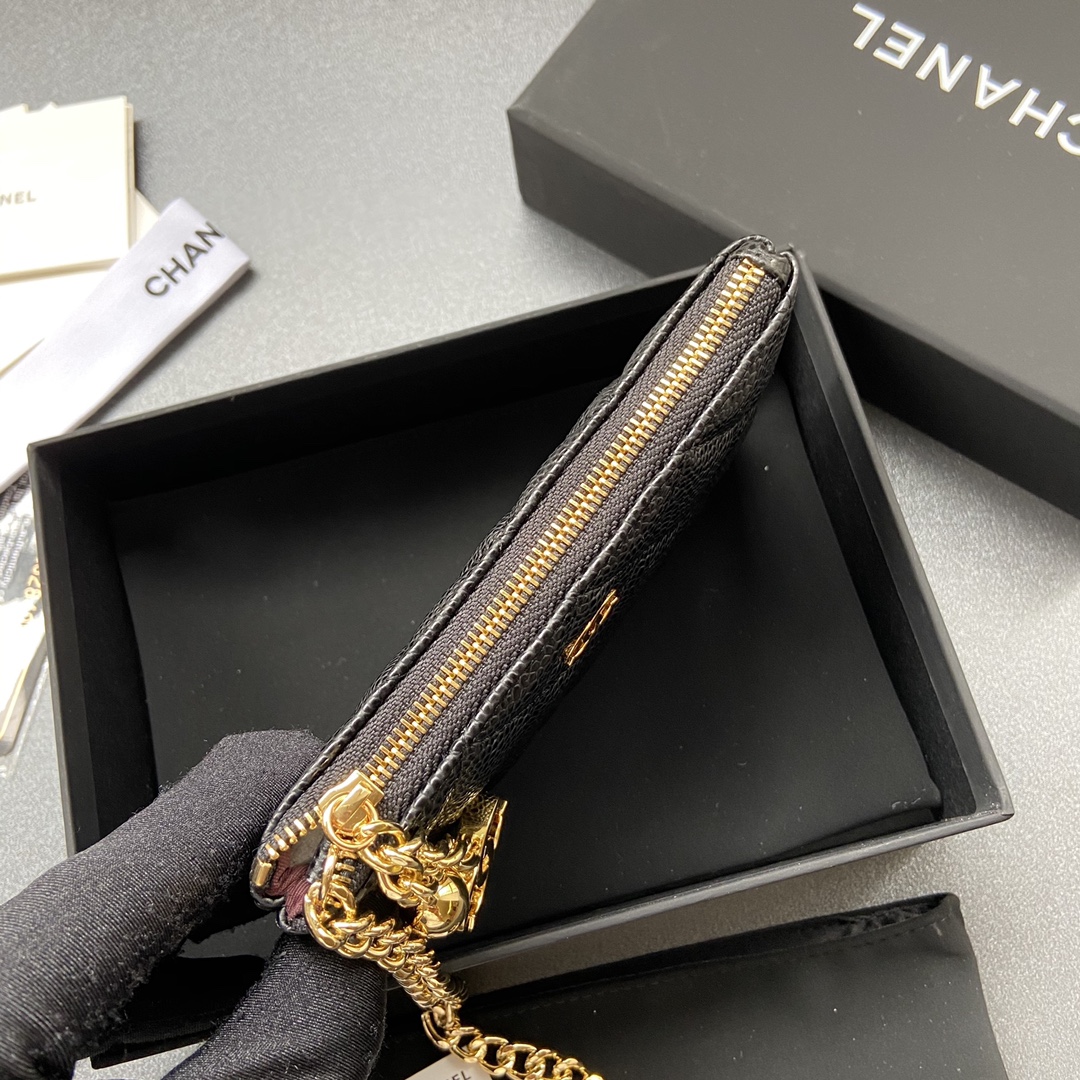 [TOP] CHANEL Calfskin/Lambskin Wallets 14x9.5cm - Black