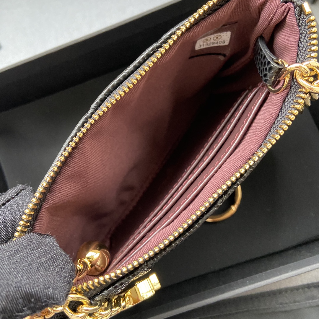 [TOP] CHANEL Calfskin/Lambskin Wallets 14x9.5cm - Black