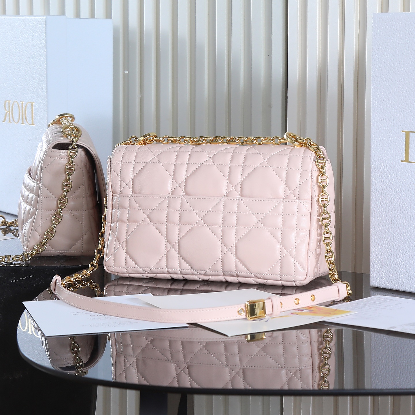 [TOP] Christian Dior CD Soft Caro Bag 20x13x7cm/25x16x9cm - Pink & GHW