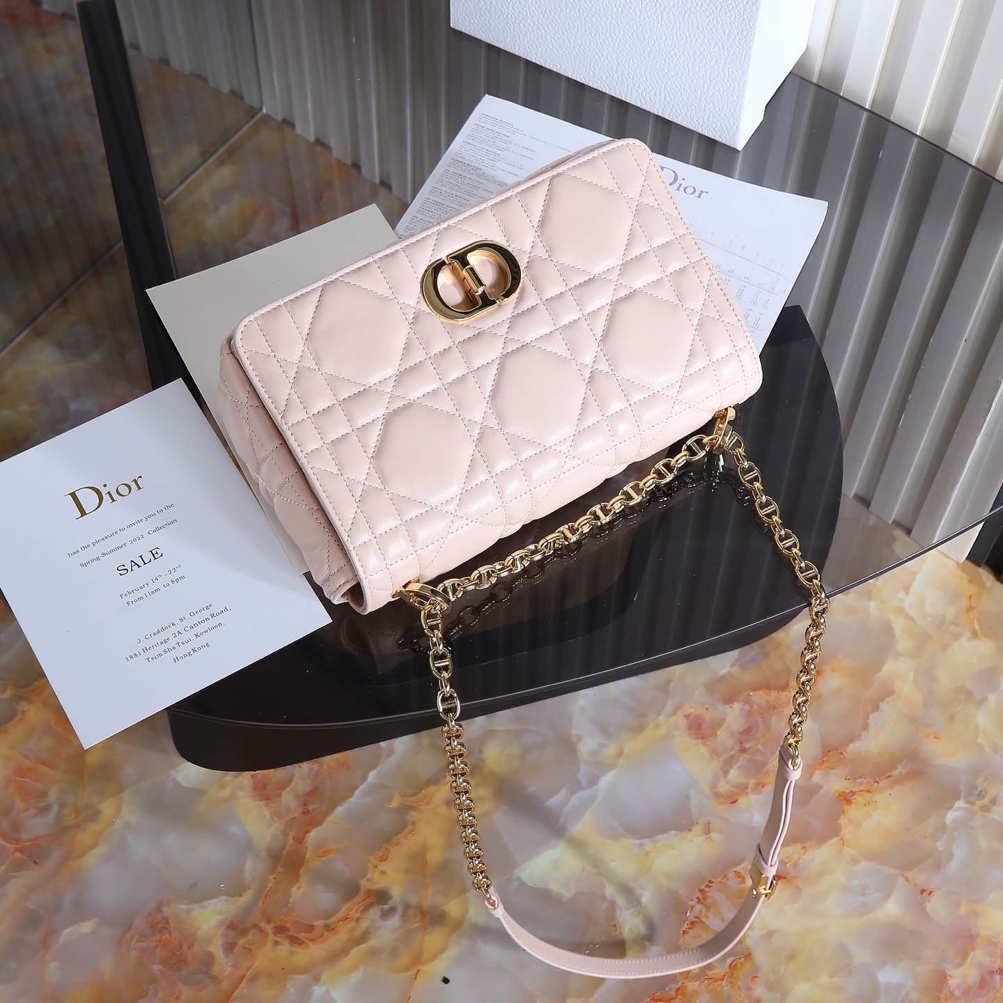 [TOP] Christian Dior CD Soft Caro Bag 20x13x7cm/25x16x9cm - Pink & GHW
