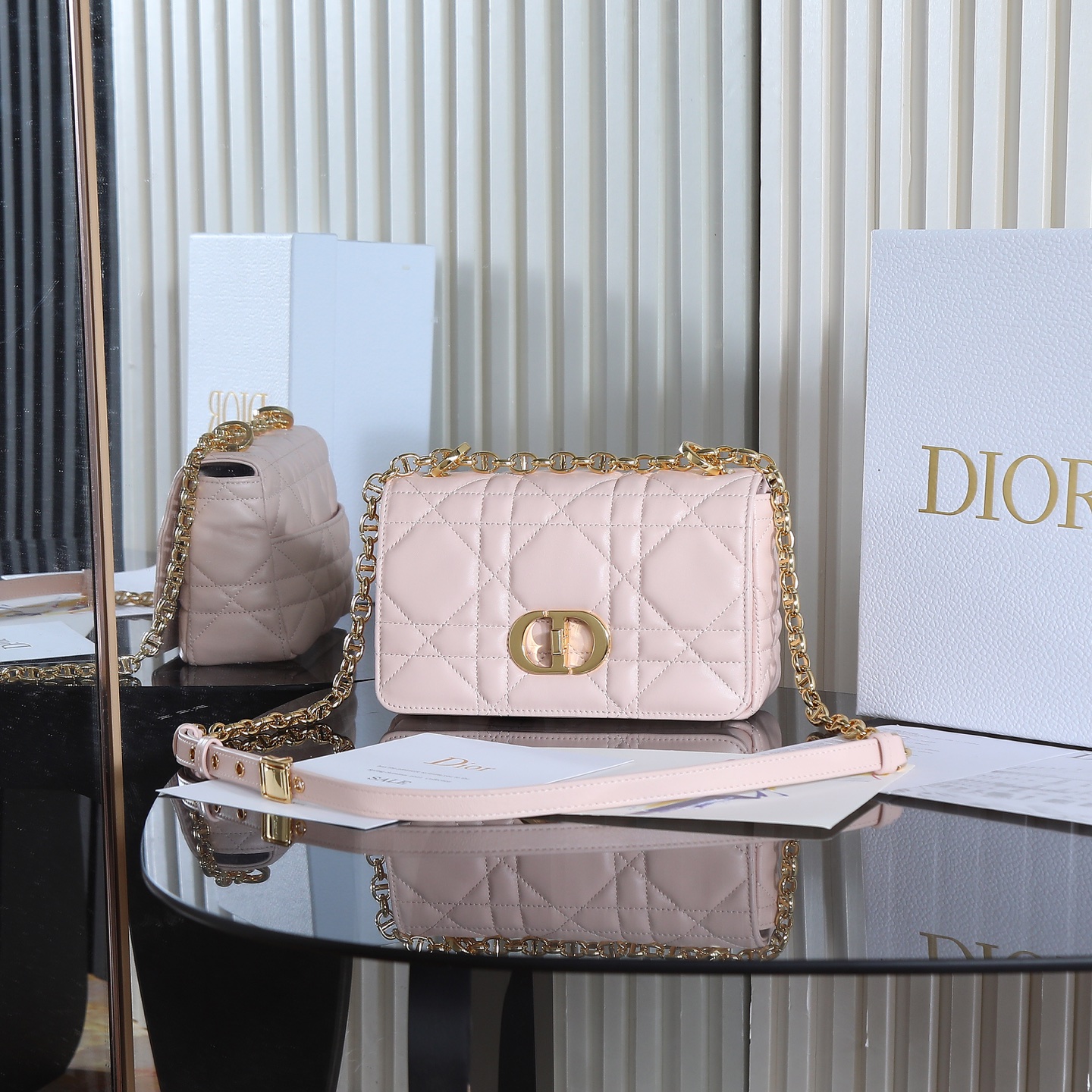 [TOP] Christian Dior CD Soft Caro Bag 20x13x7cm/25x16x9cm - Pink & GHW