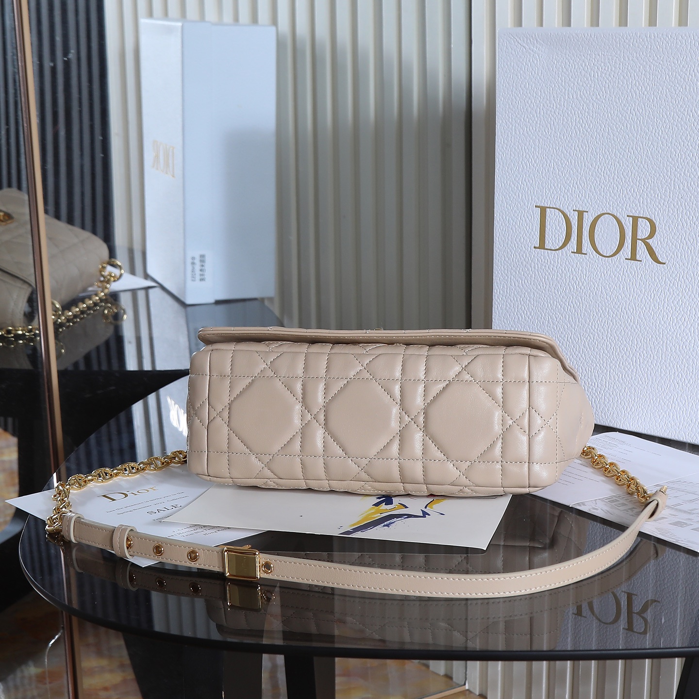 [TOP] Christian Dior CD Soft Caro Bag 20x13x7cm/25x16x9cm - Beige & GHW