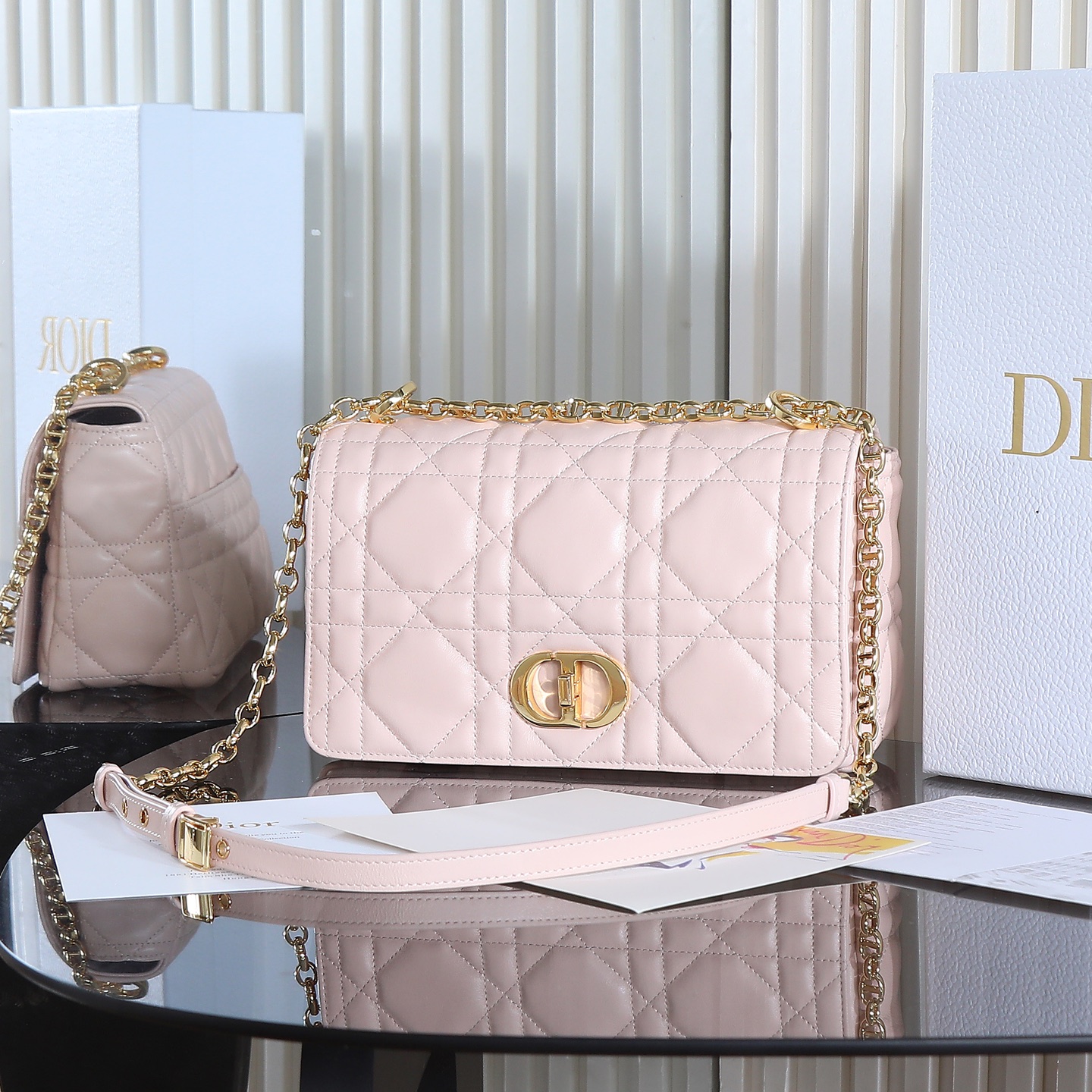 [TOP] Christian Dior CD Soft Caro Bag 20x13x7cm/25x16x9cm - Pink & GHW