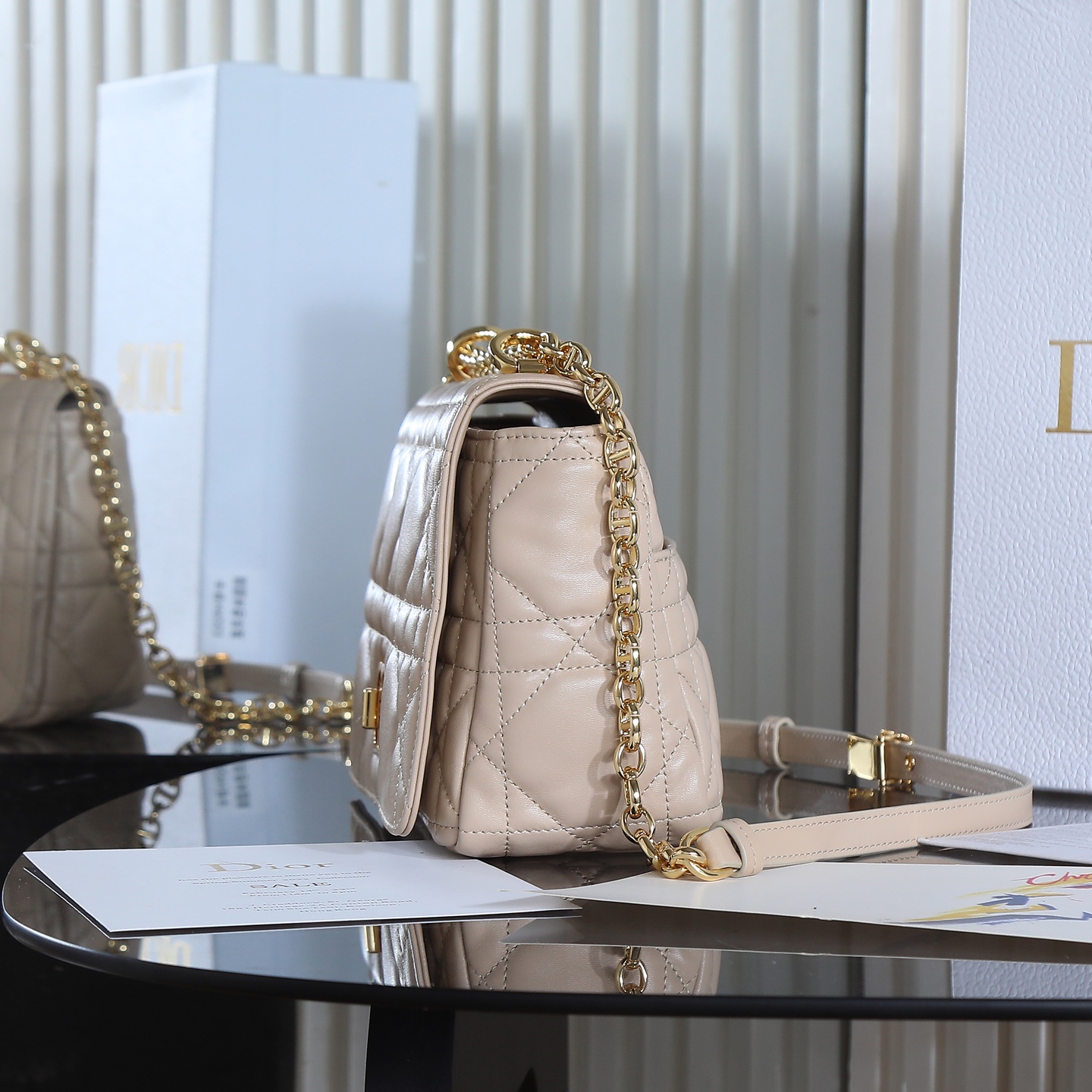 [TOP] Christian Dior CD Soft Caro Bag 20x13x7cm/25x16x9cm - Beige & GHW