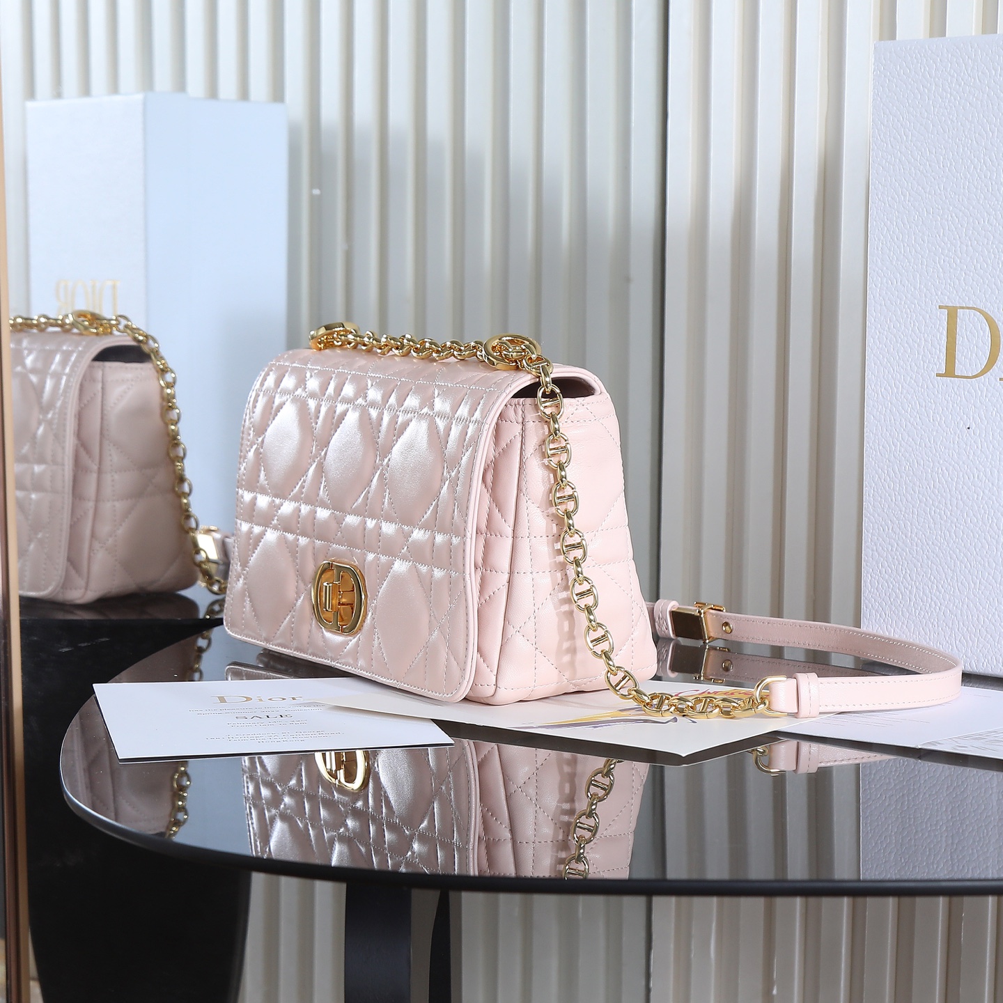 [TOP] Christian Dior CD Soft Caro Bag 20x13x7cm/25x16x9cm - Pink & GHW