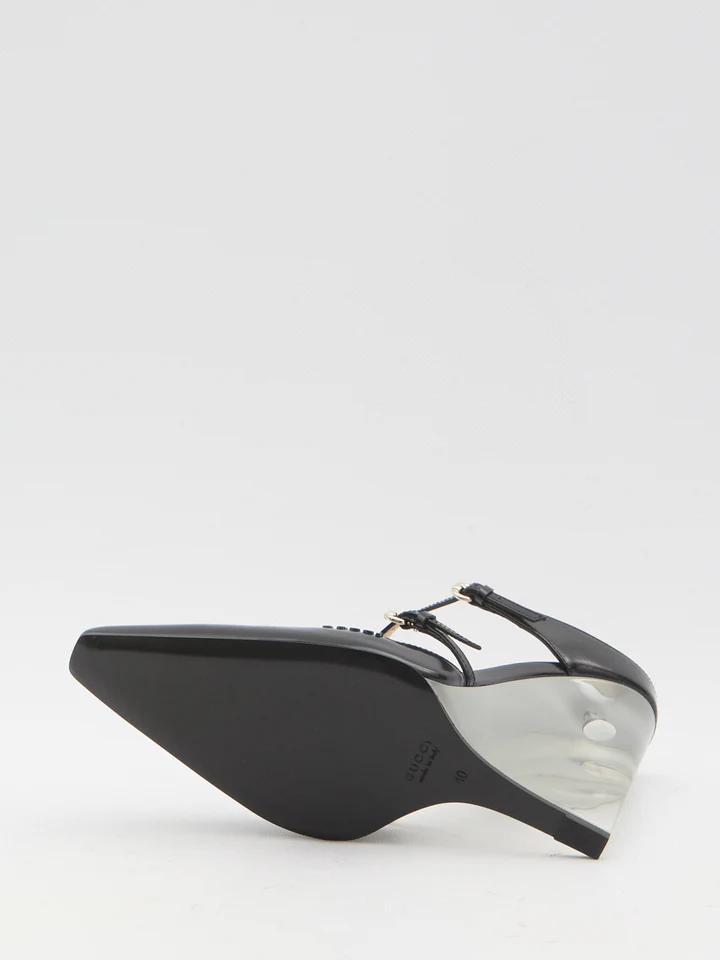 [TOP] GUCCI Mules With Transparent Wedge Heel - Black