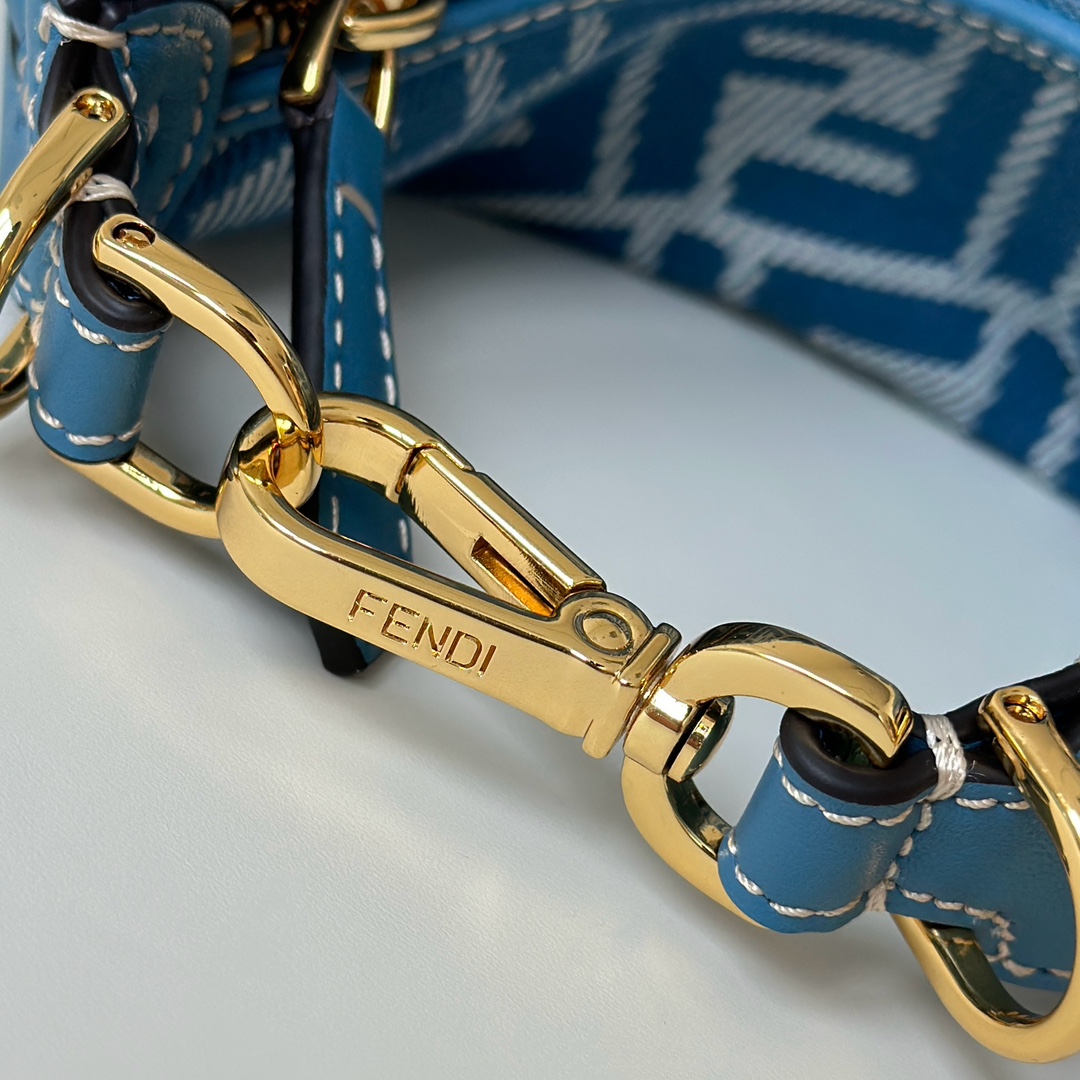 [TOP] FENDI Fendigraphy Bags Crescent Moon Bag 20x7x13cm - Denim Blue&GHW