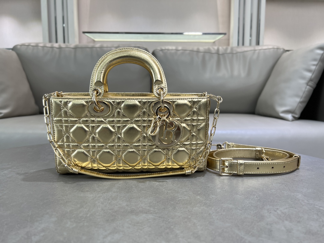 [TOP] Christian Dior Lady D-Joy Bag lambskin 16cm/22.5cm/26cm - Gold