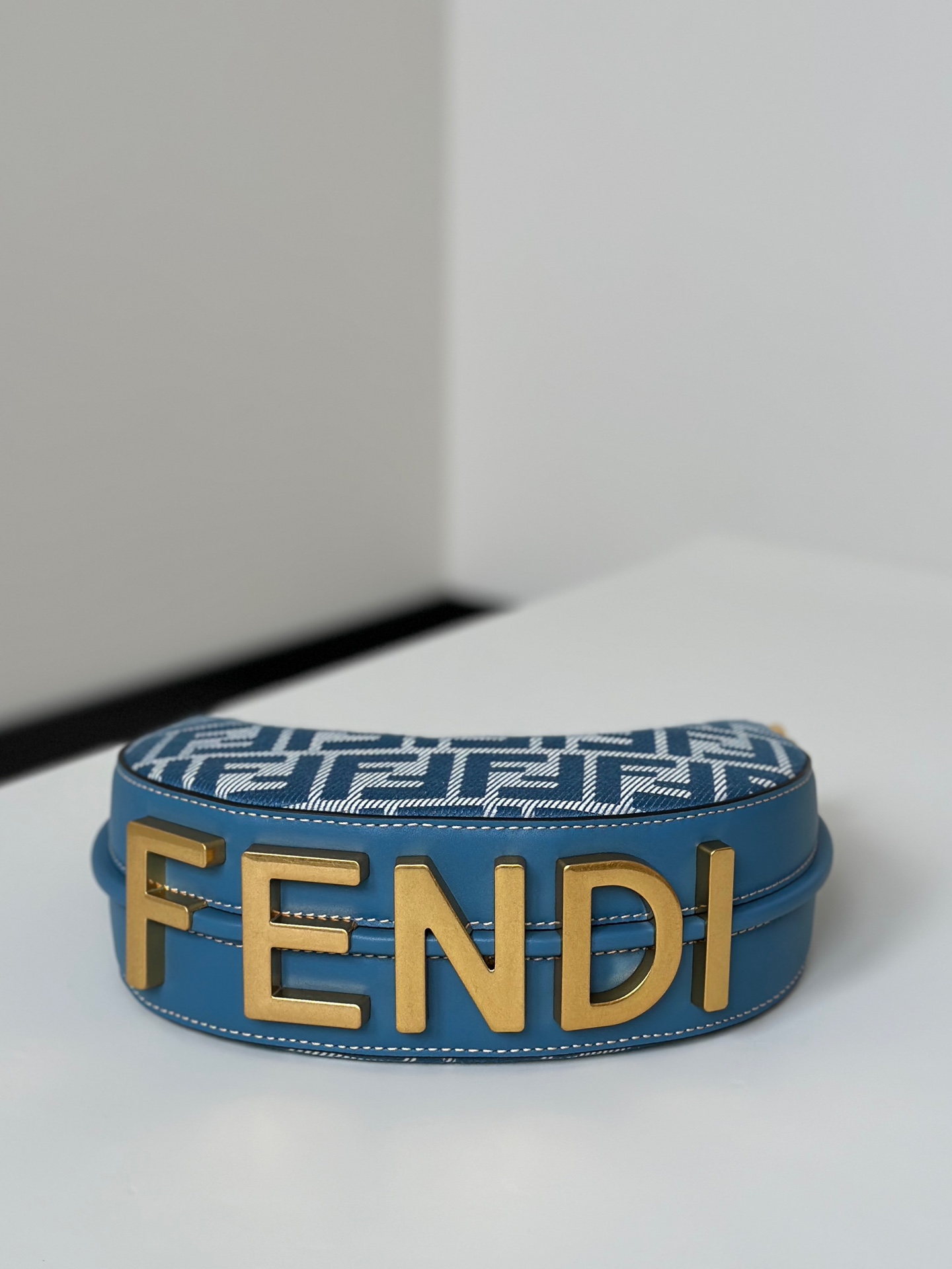 [TOP] FENDI Fendigraphy Bags Crescent Moon Bag 20x7x13cm - Denim Blue&GHW