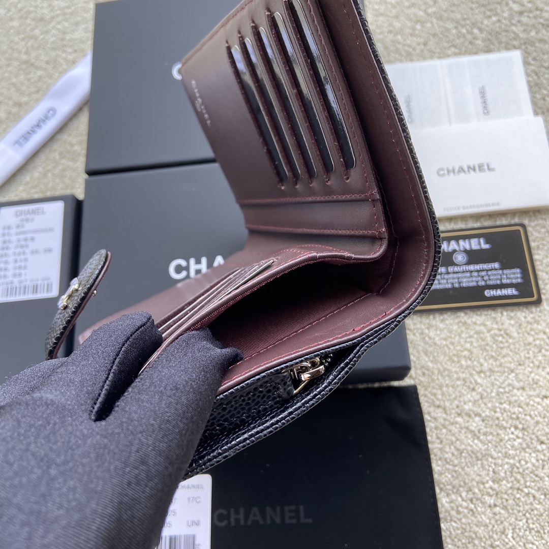 [TOP] CHANEL Wallet Calfskin/Lambskin 15×10×2.5cm - Black & GHW/SHW