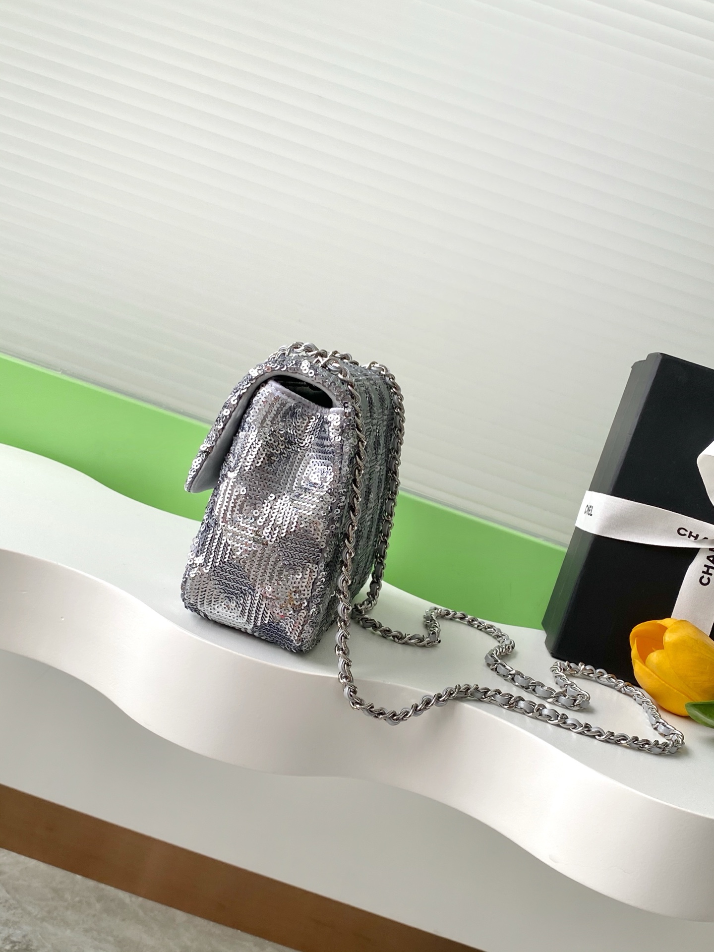 [TOP] CHANEL Flap Bag 14-21-8cm - Sliver