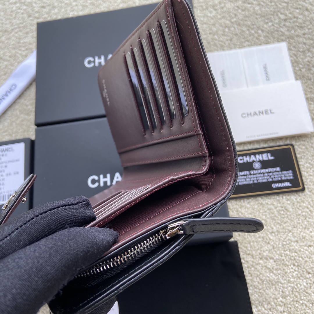 [TOP] CHANEL Wallet Calfskin/Lambskin 15×10×2.5cm - Black & GHW/SHW