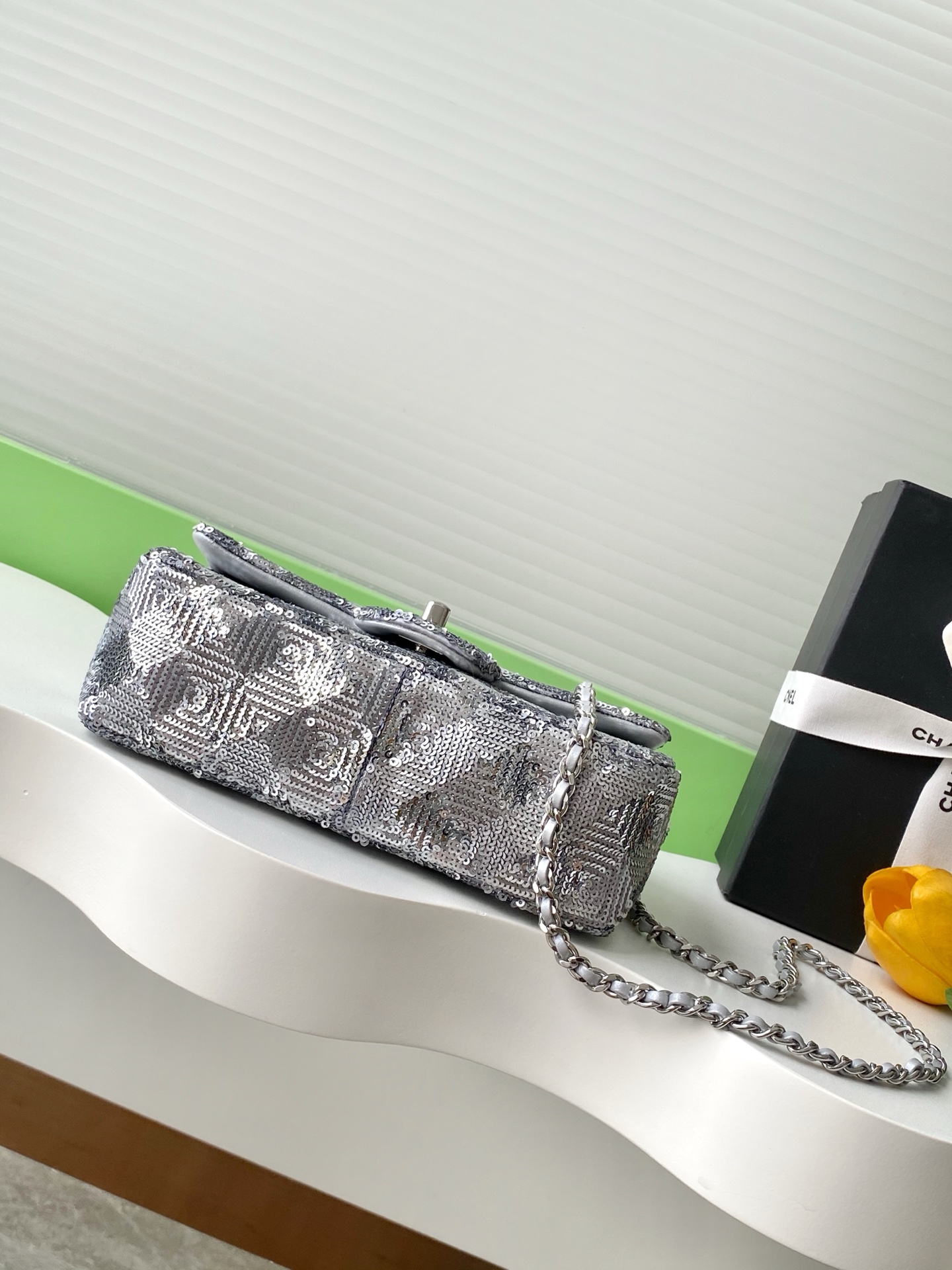 [TOP] CHANEL Flap Bag 14-21-8cm - Sliver