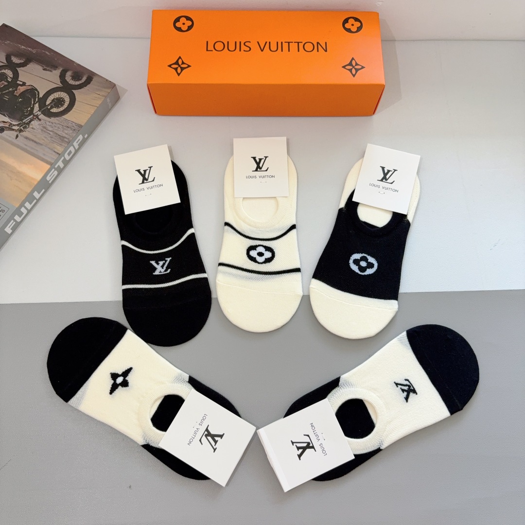 [TOP] Louis Vuitton LV Socks - 5 Pieces as a Set