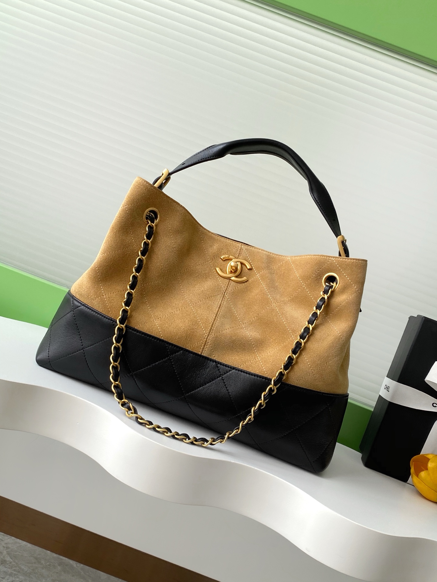 [TOP] CHANEL Suede Bag 36-24-12 cm - Brown and Black