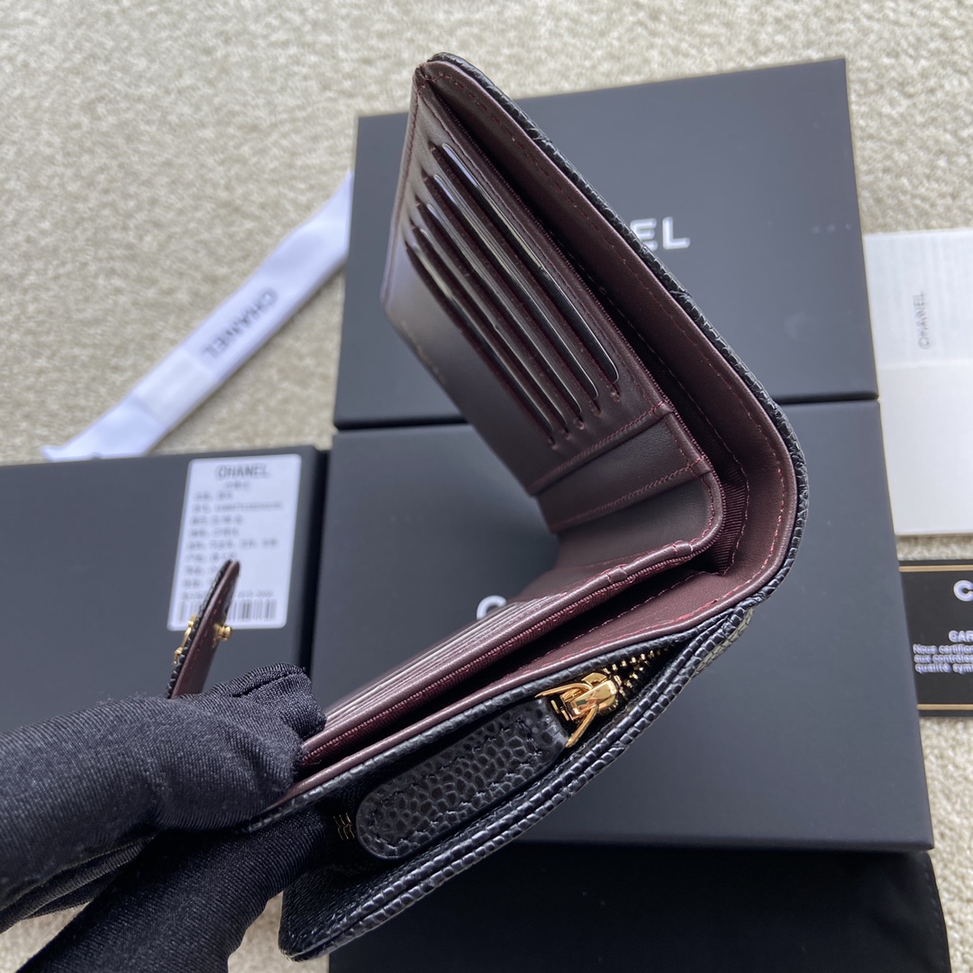 [TOP] CHANEL Wallet Calfskin/Lambskin 15×10×2.5cm - Black & GHW/SHW