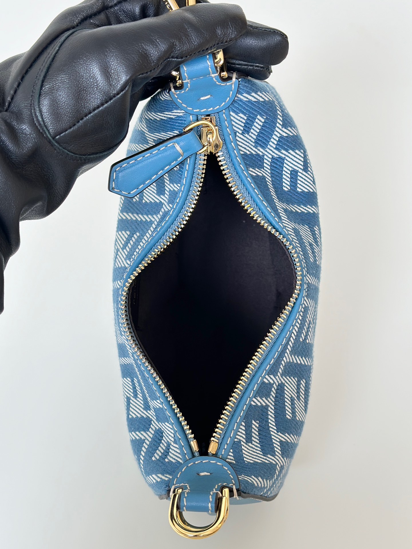 [TOP] FENDI Fendigraphy Bags Crescent Moon Bag 20x7x13cm - Denim Blue&GHW