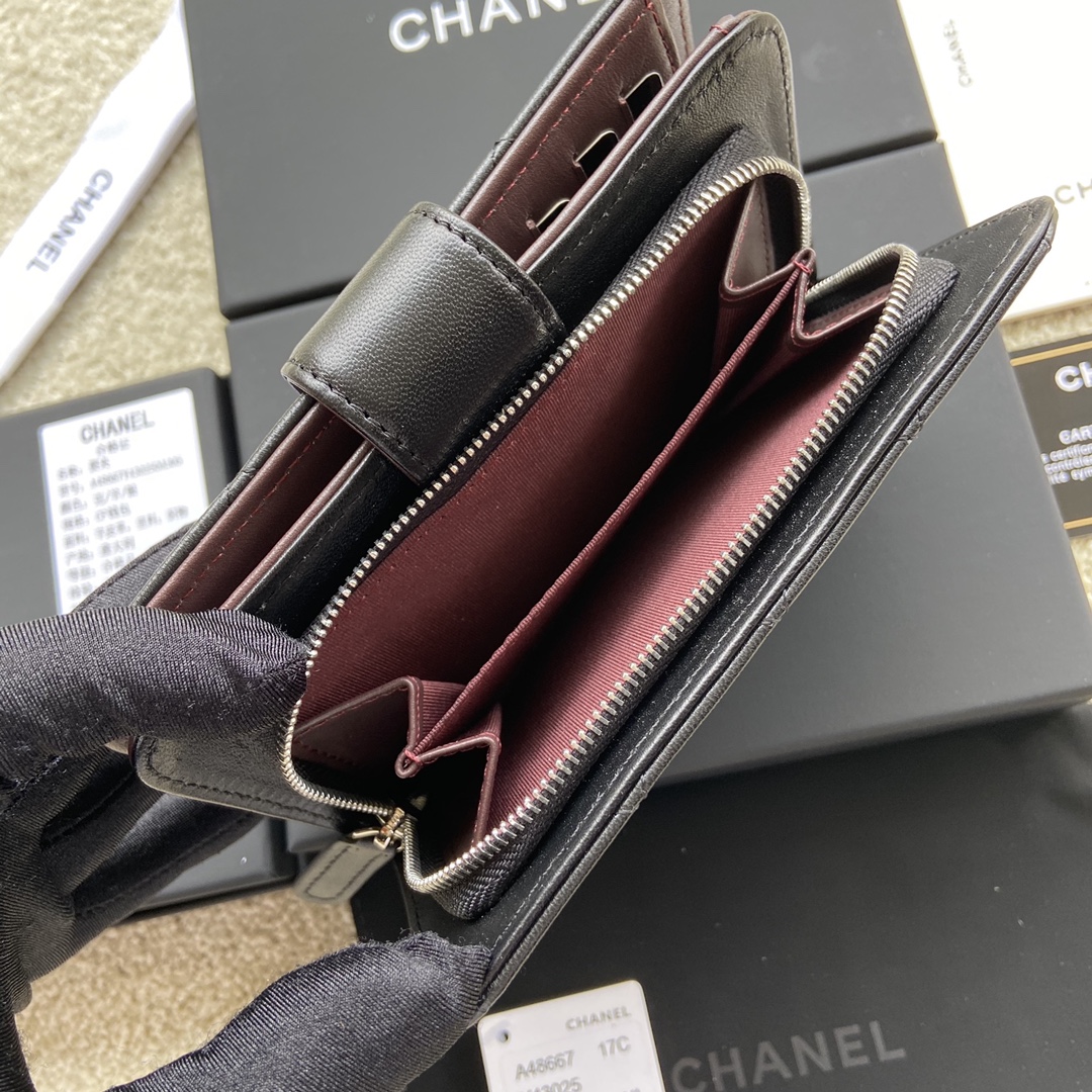 [TOP] CHANEL Wallet Calfskin/Lambskin 15×10×2.5cm - Black & GHW/SHW