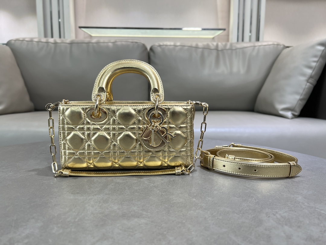[TOP] Christian Dior Lady D-Joy Bag lambskin 16cm/22.5cm/26cm - Gold