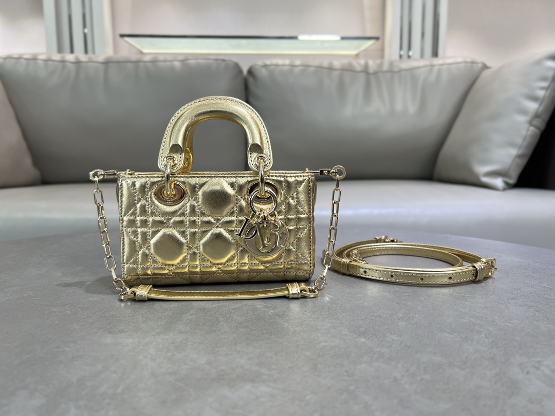 [TOP] Christian Dior Lady D-Joy Bag lambskin 16cm/22.5cm/26cm - Gold