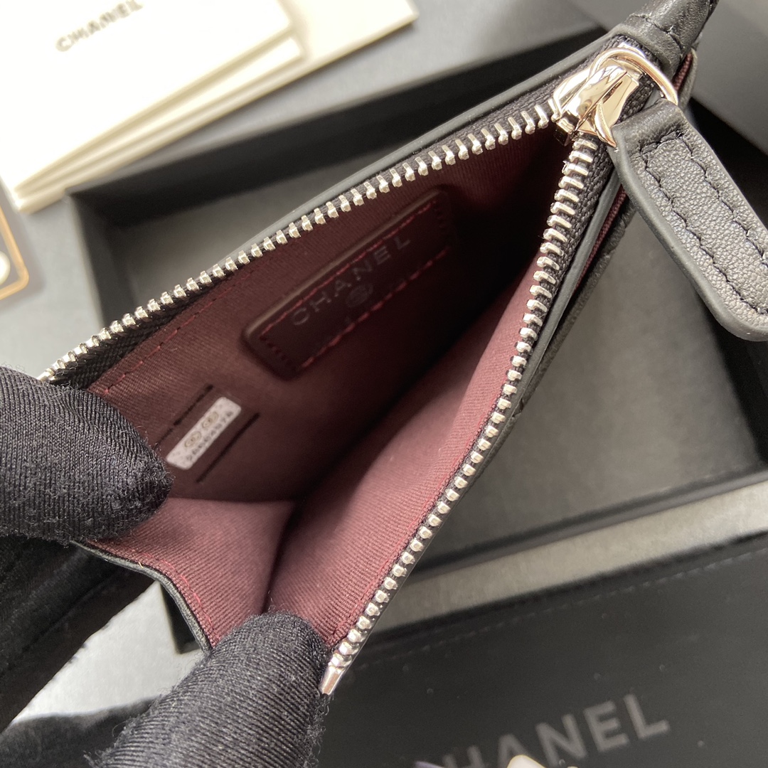 [TOP] CHANEL Cardholder Lambskin 11.5x9cm - Black & GHW/SHW