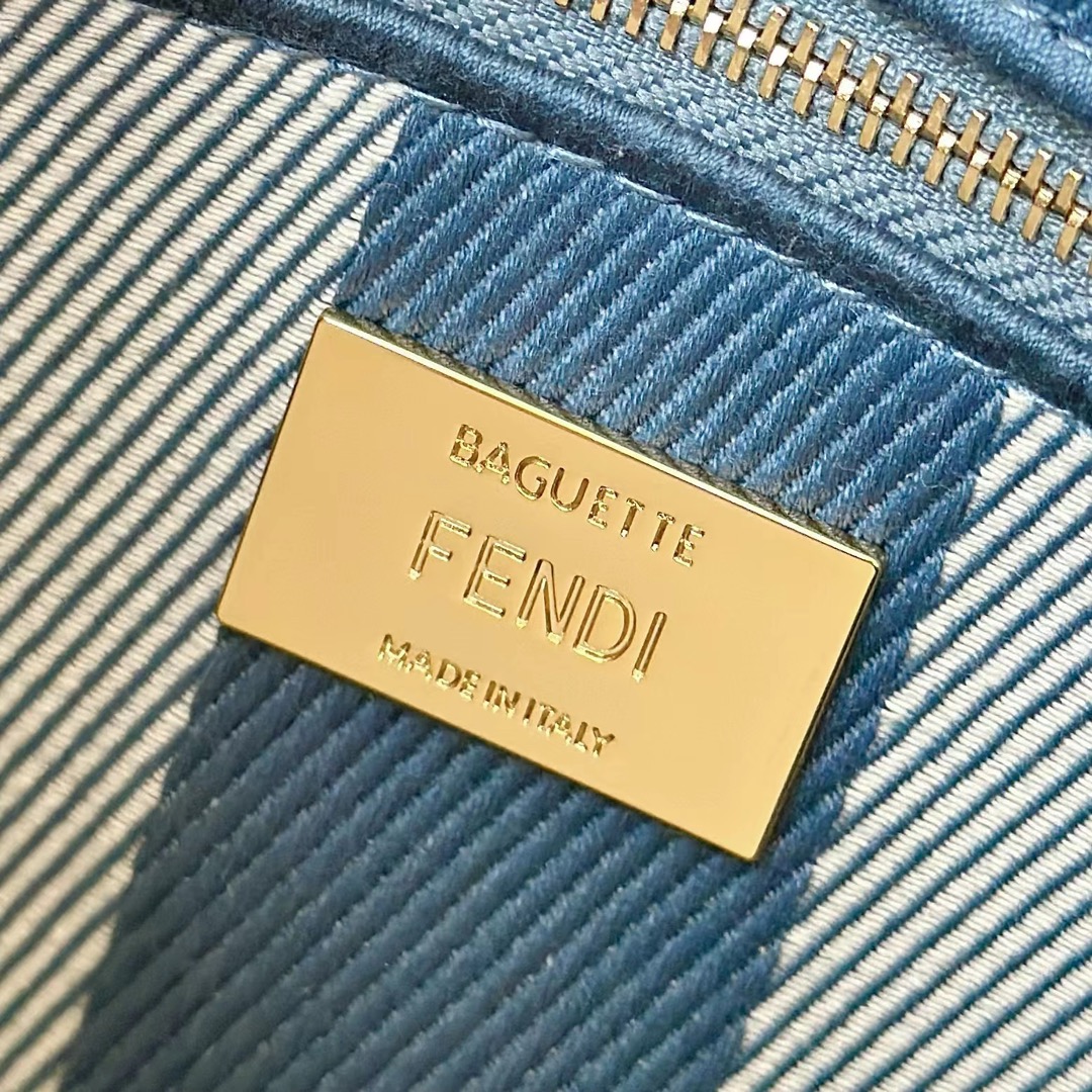[TOP] FENDI FF Baguette Bag 27x6x15cm - Denim