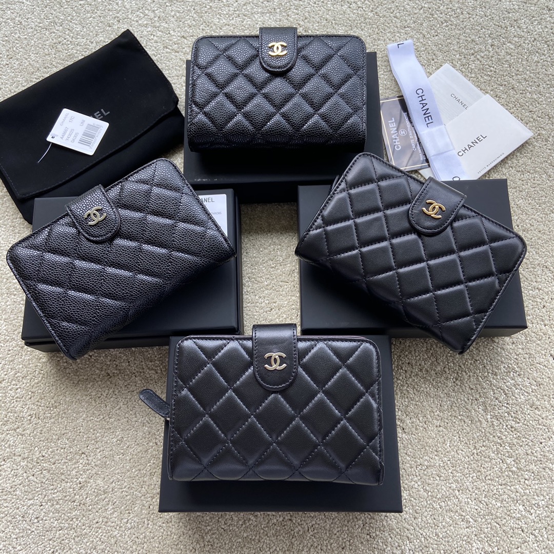 [TOP] CHANEL Wallet Calfskin/Lambskin 15×10×2.5cm - Black & GHW/SHW