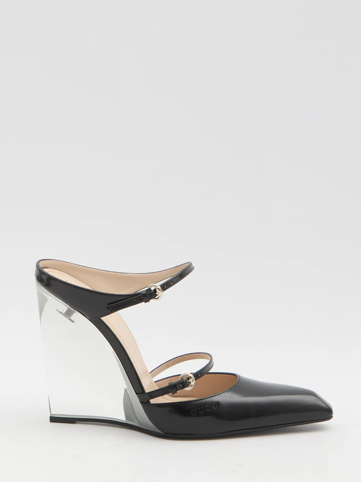 [TOP] GUCCI Mules With Transparent Wedge Heel - Black