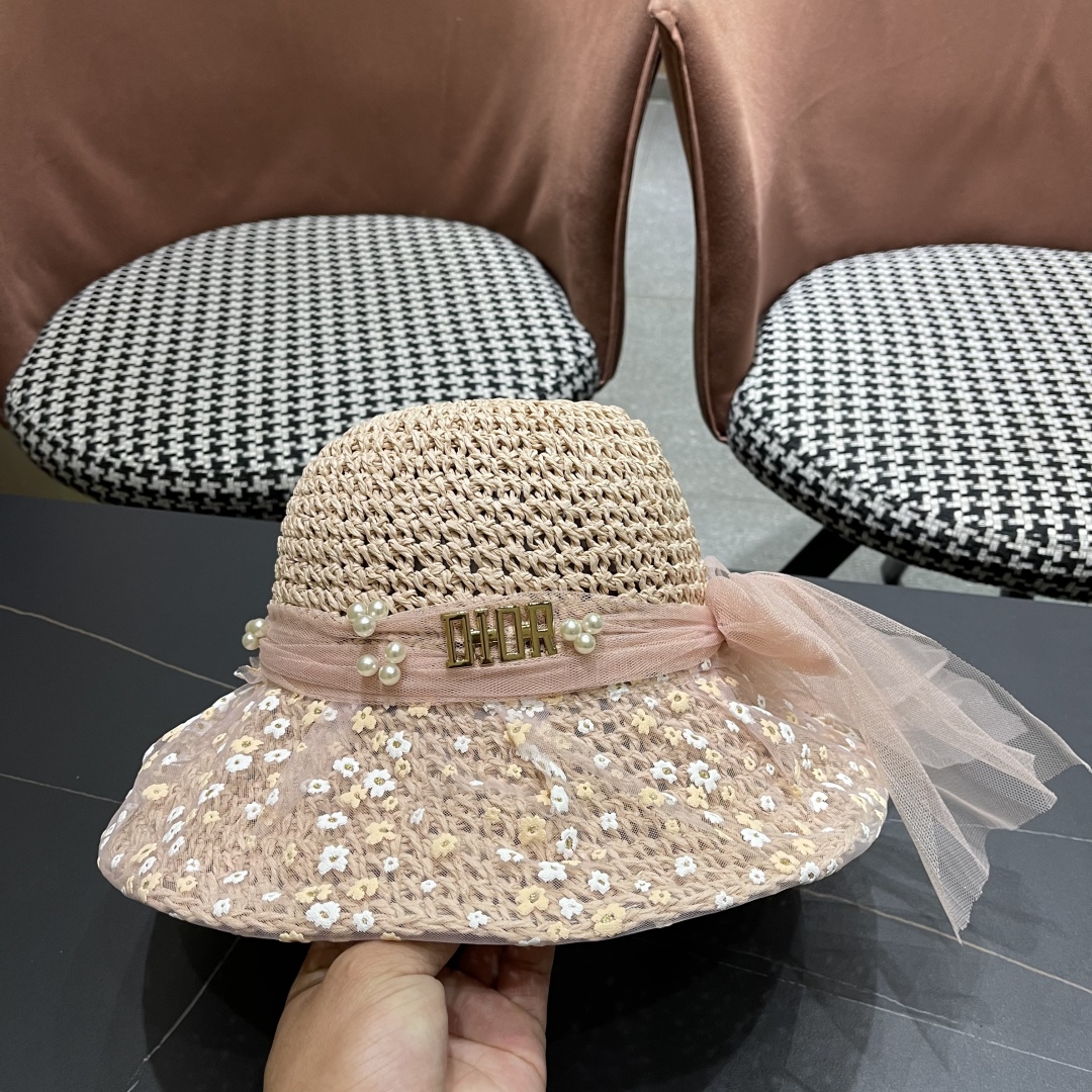 [TOP] Christian Dior Lace Straw Hat - 3 Color