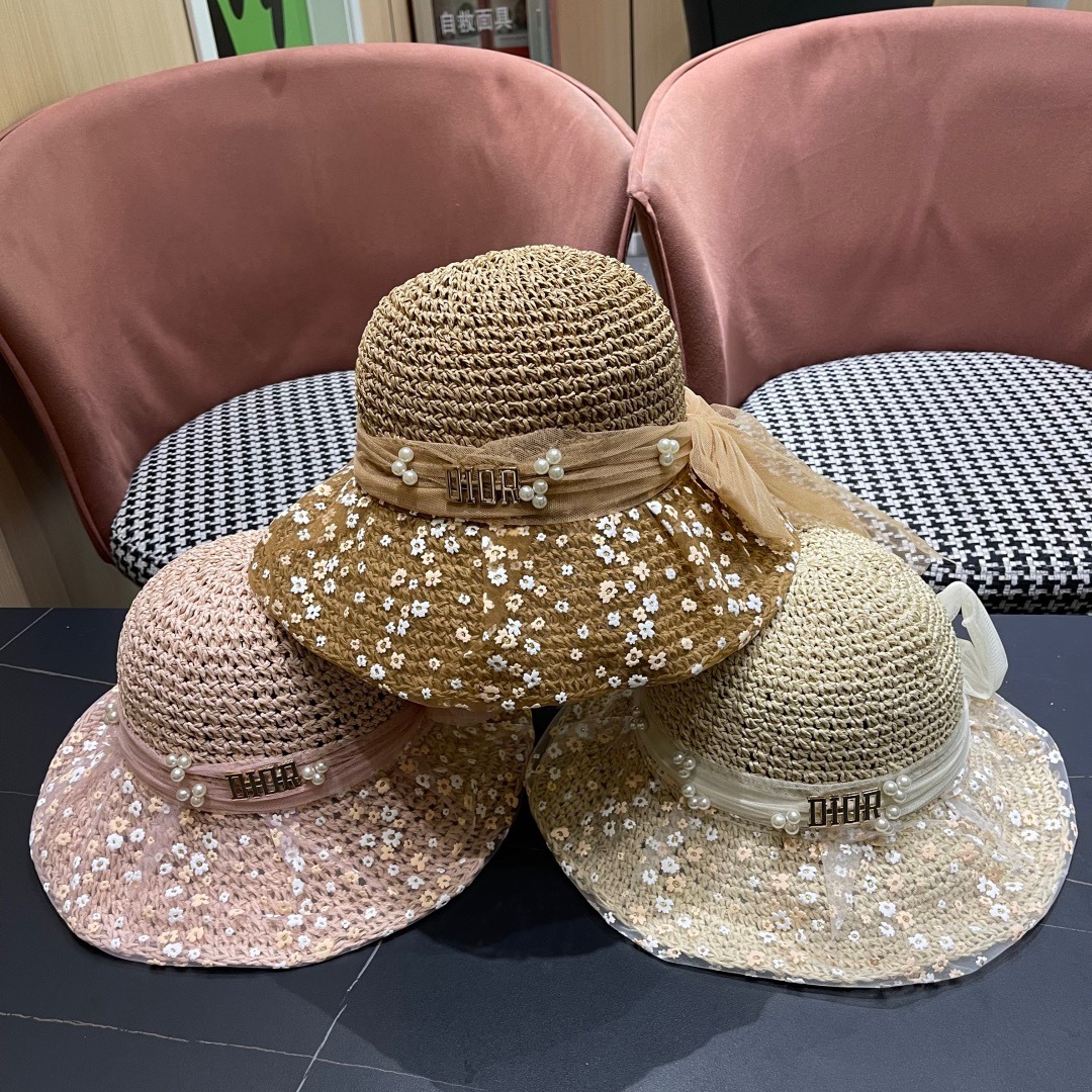 [TOP] Christian Dior Lace Straw Hat - 3 Color