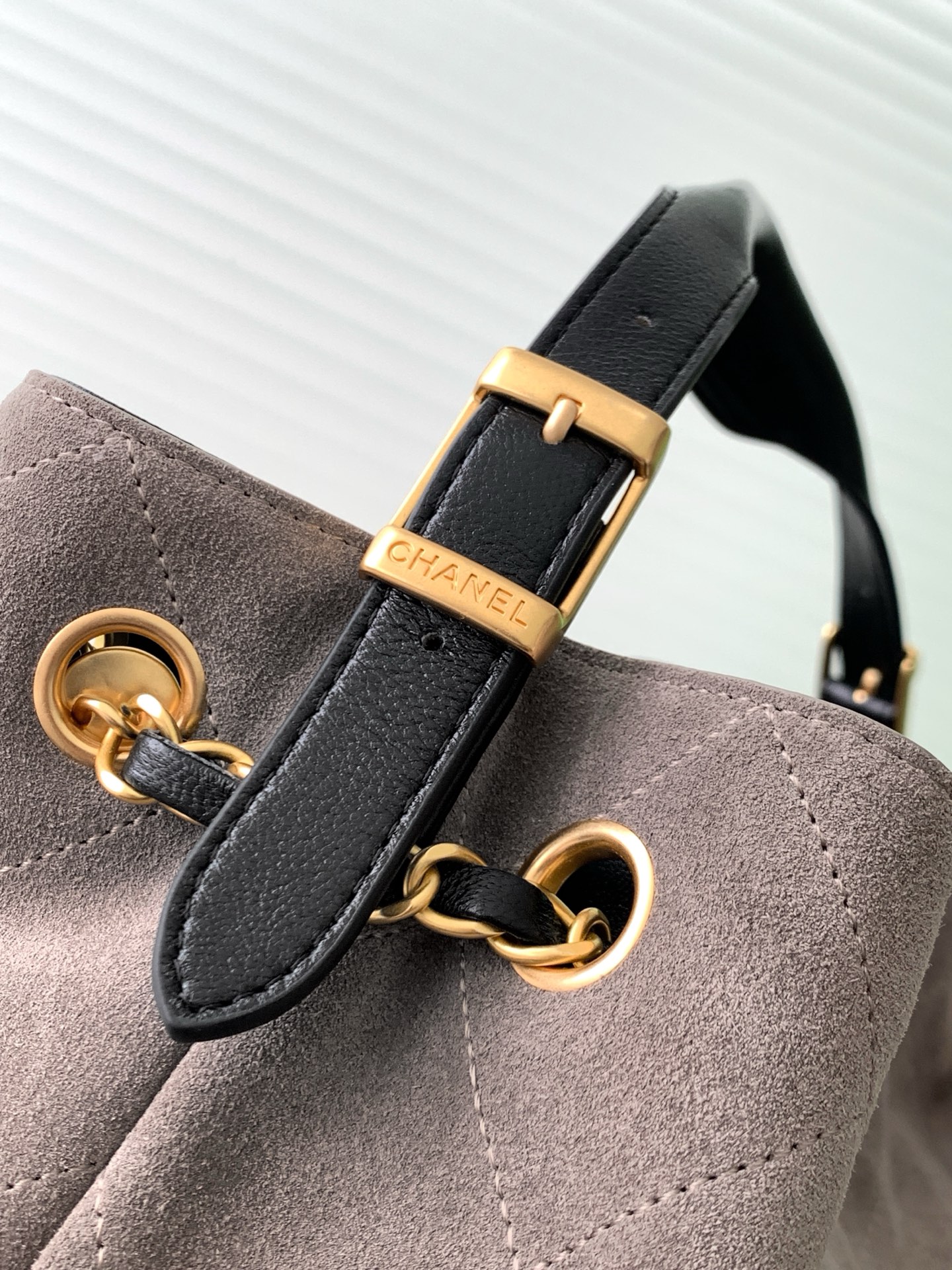 [TOP] CHANEL Suede Bag 36-24-12 cm - Grey and Black